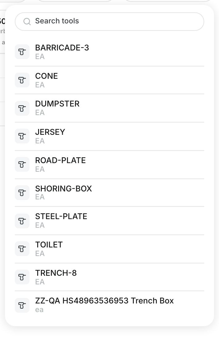 The Add a Tool picker with a list of tools