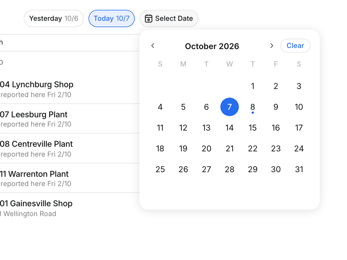 The Select Date calendar on step 1