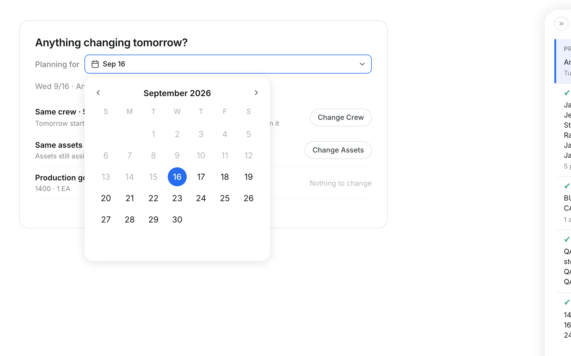 The Planning for calendar open on September 2026