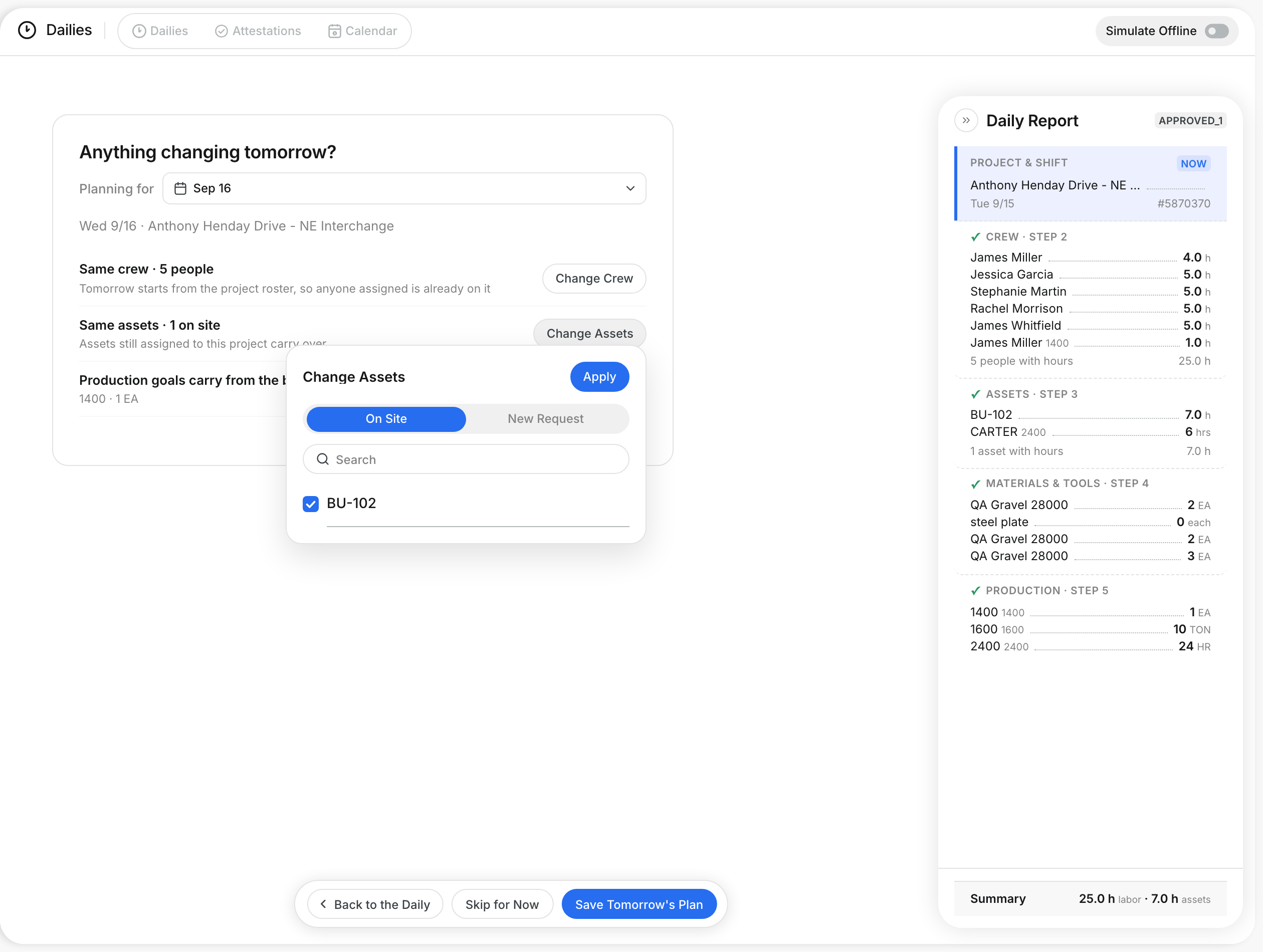 The Change Assets list with one asset ticked