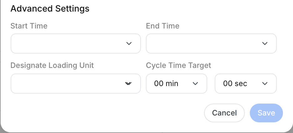 The Advanced Settings in the New Daily task form with Start Time, End Time and Cycle Time Target