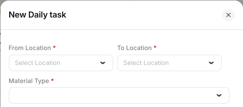 The From Location, To Location and Material Type fields