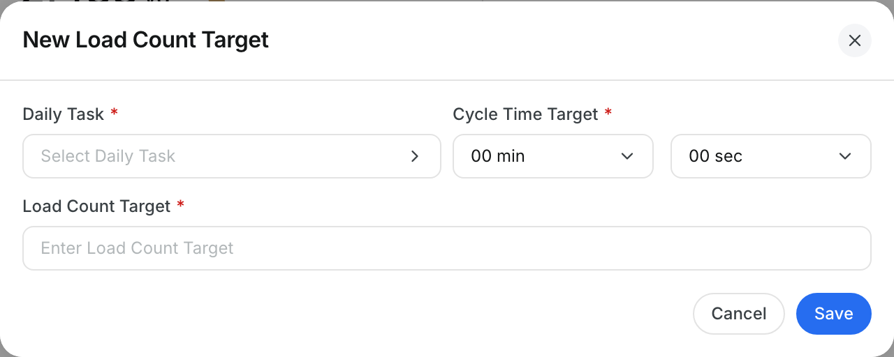 The New Load Count Target form