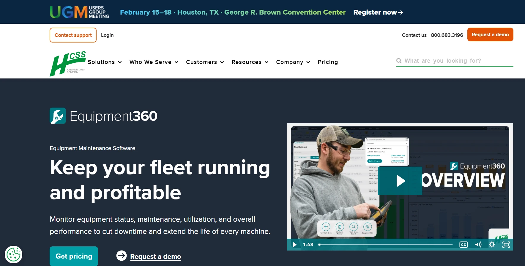 HCSS Equipment360 equipment maintenance software homepage