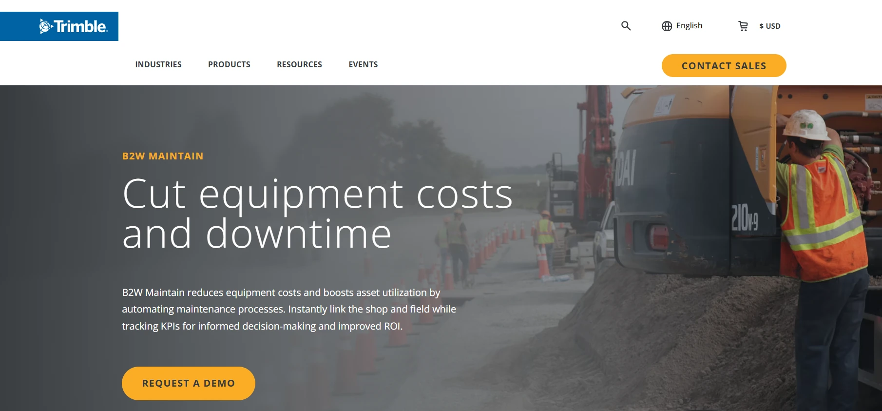 B2W Maintain equipment maintenance page on the Trimble website
