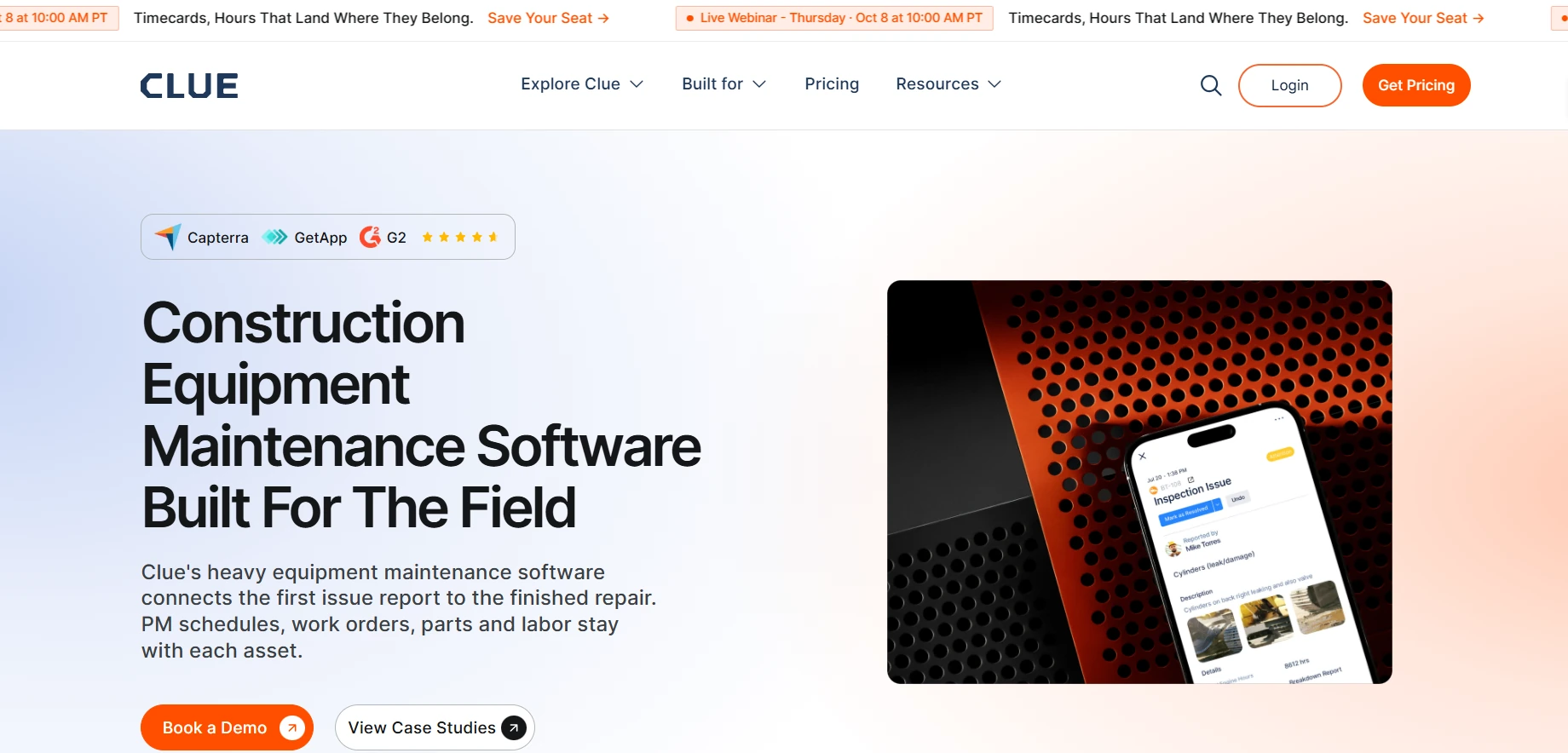 Clue construction equipment maintenance software homepage
