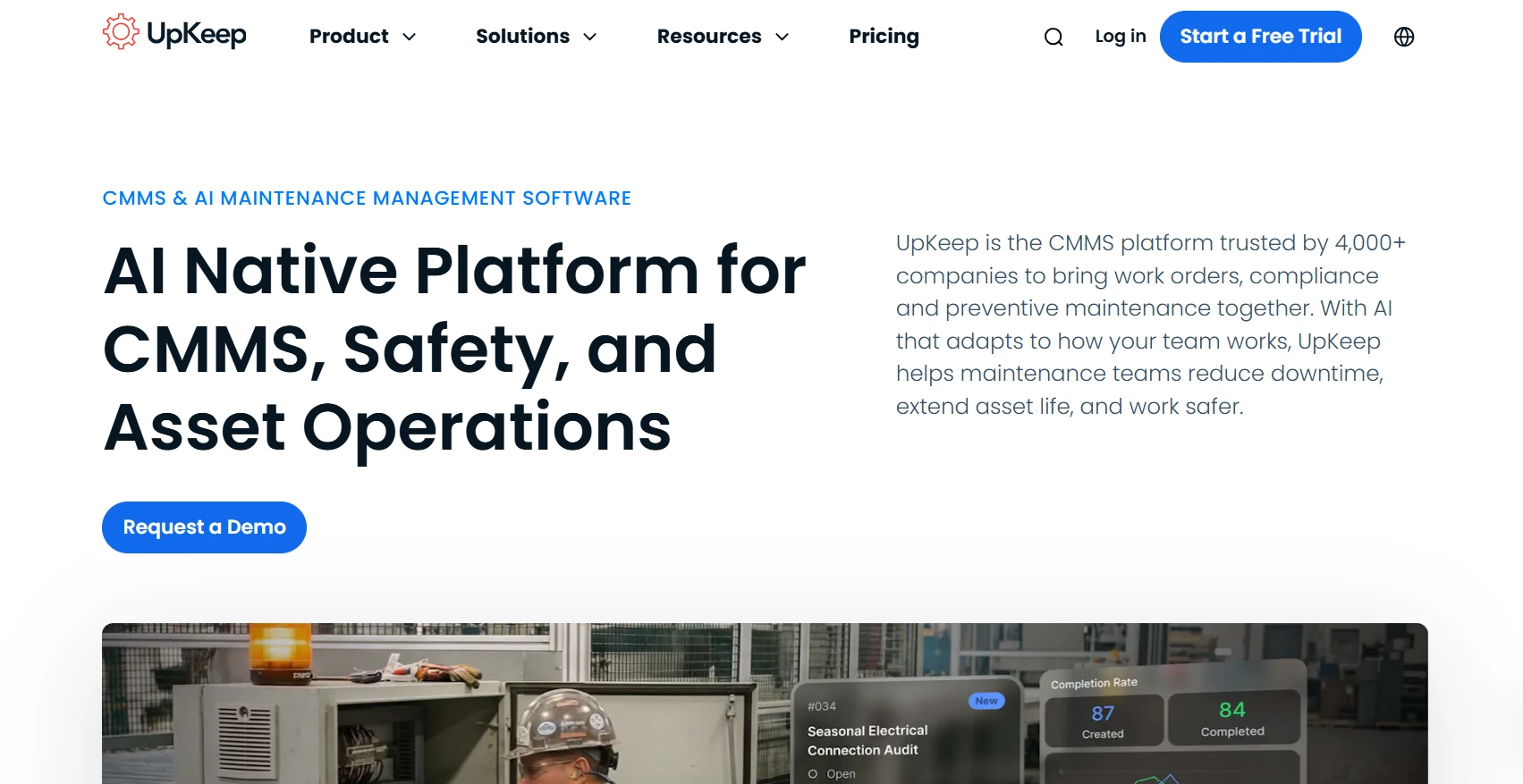 UpKeep CMMS, safety and asset operations platform homepage