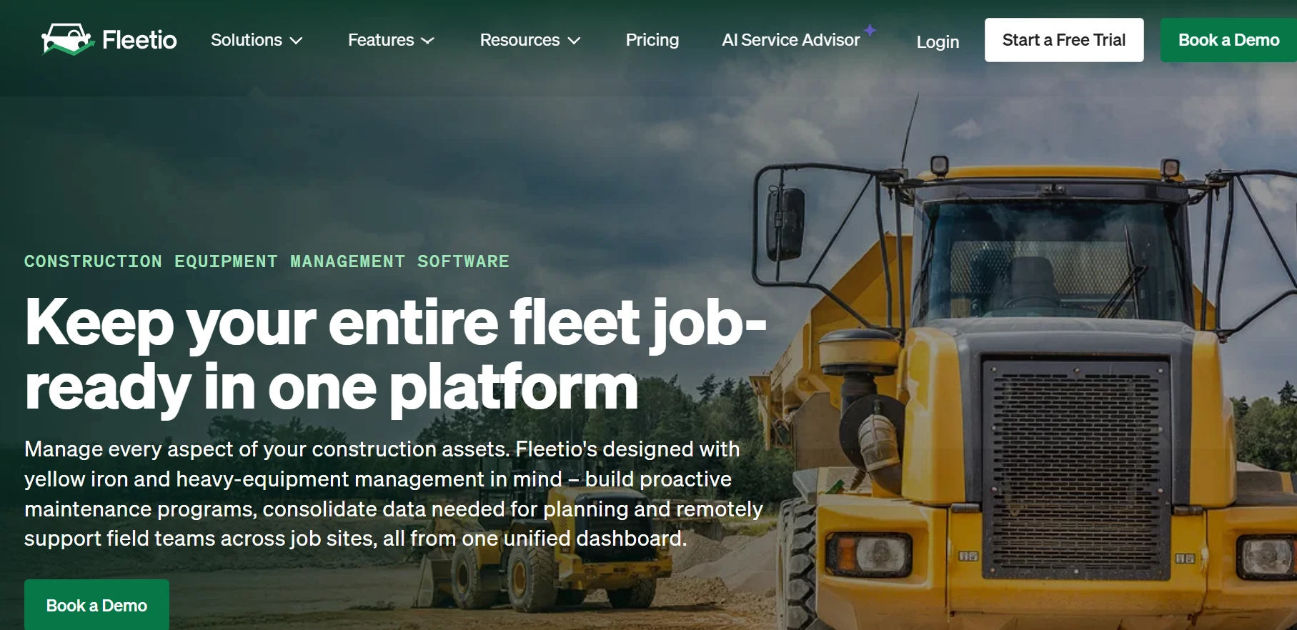 Fleetio construction equipment management software page