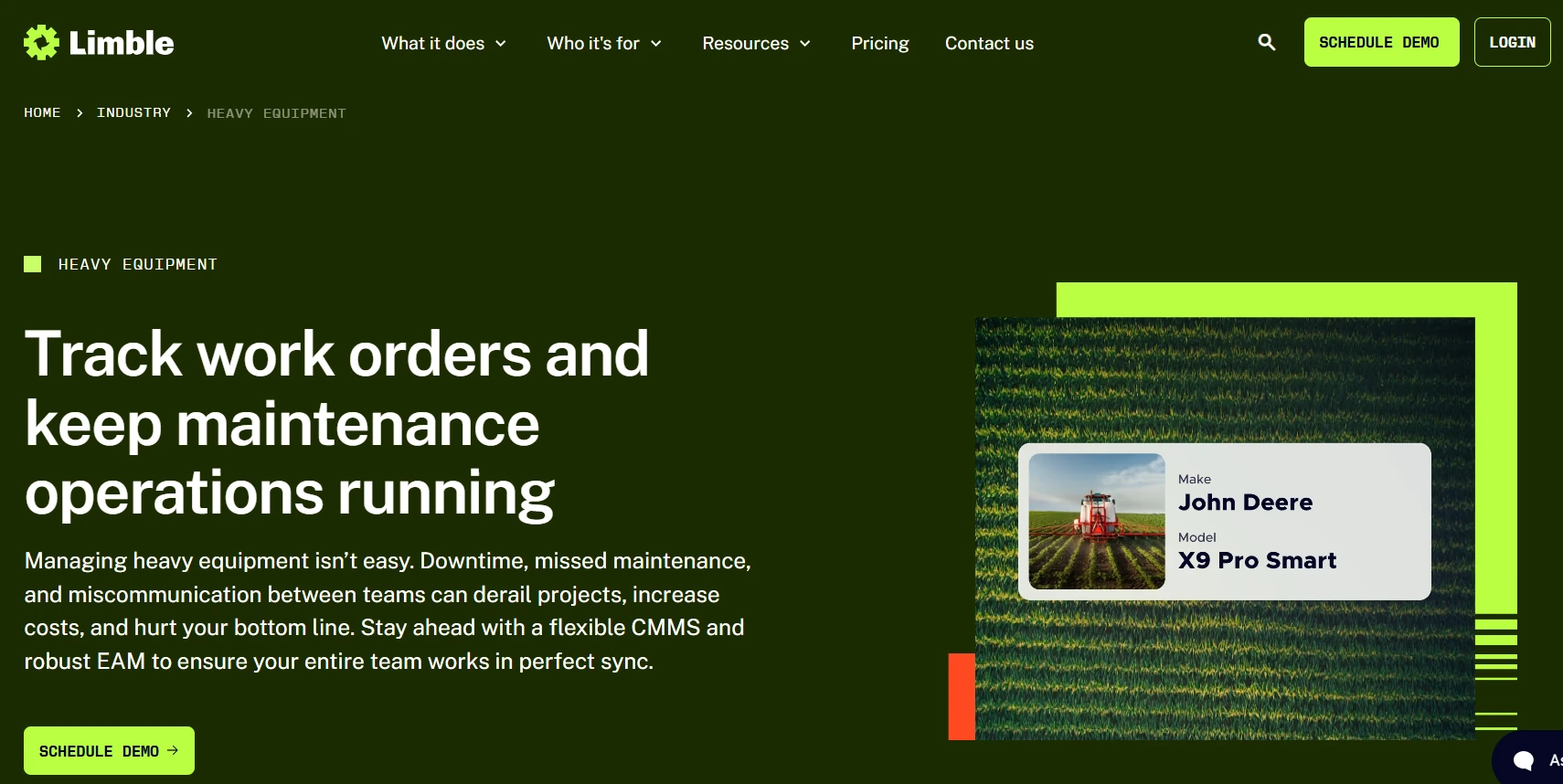 Limble heavy equipment maintenance software page