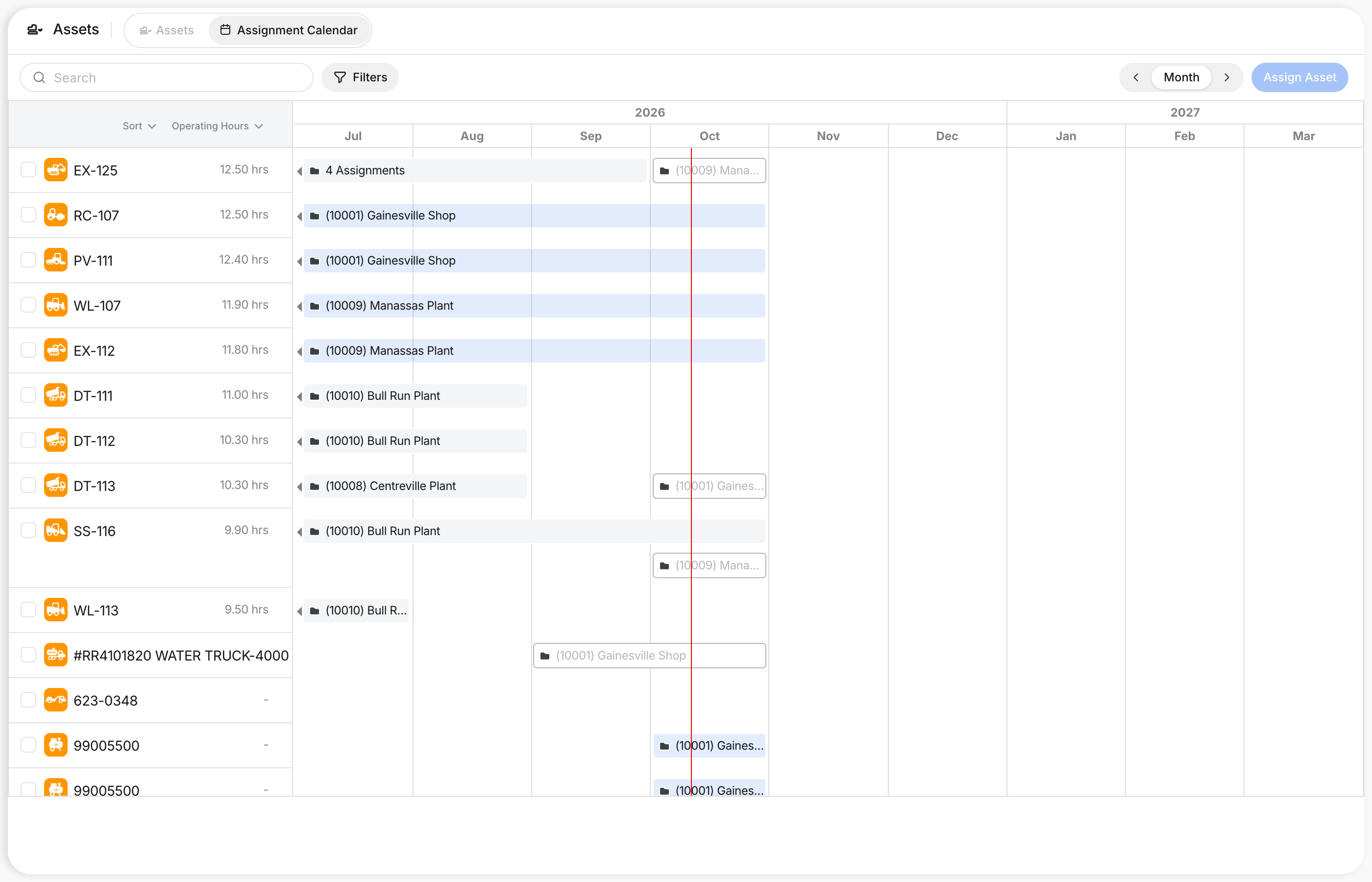 Assignment Calendar in Month view