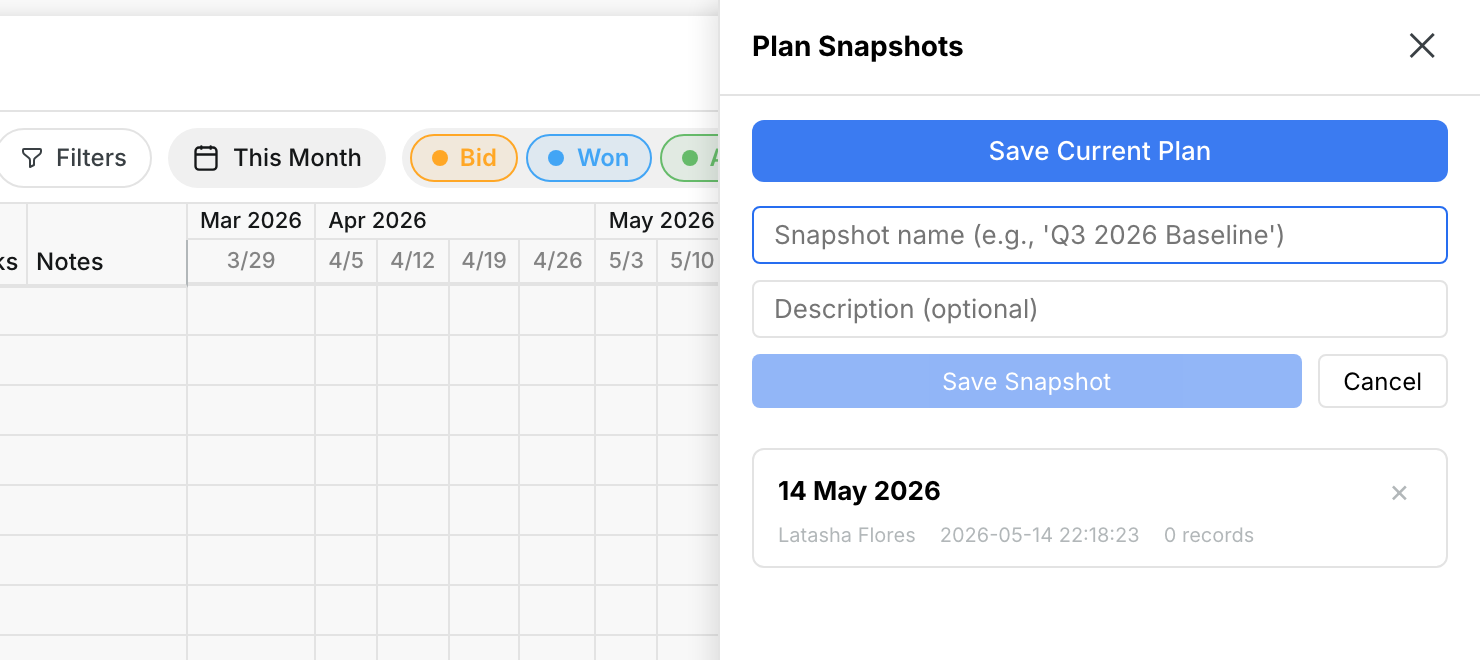 Save Current Plan form with name and description