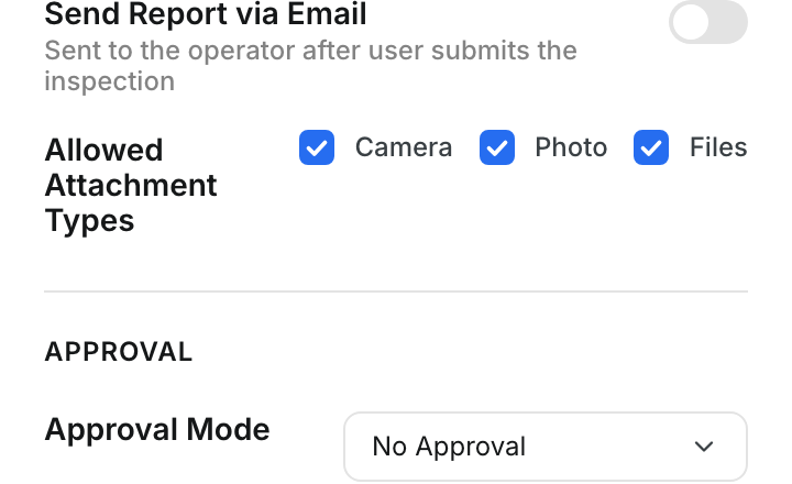 Allowed Attachment Types setting with Camera, Photo and Files ticked