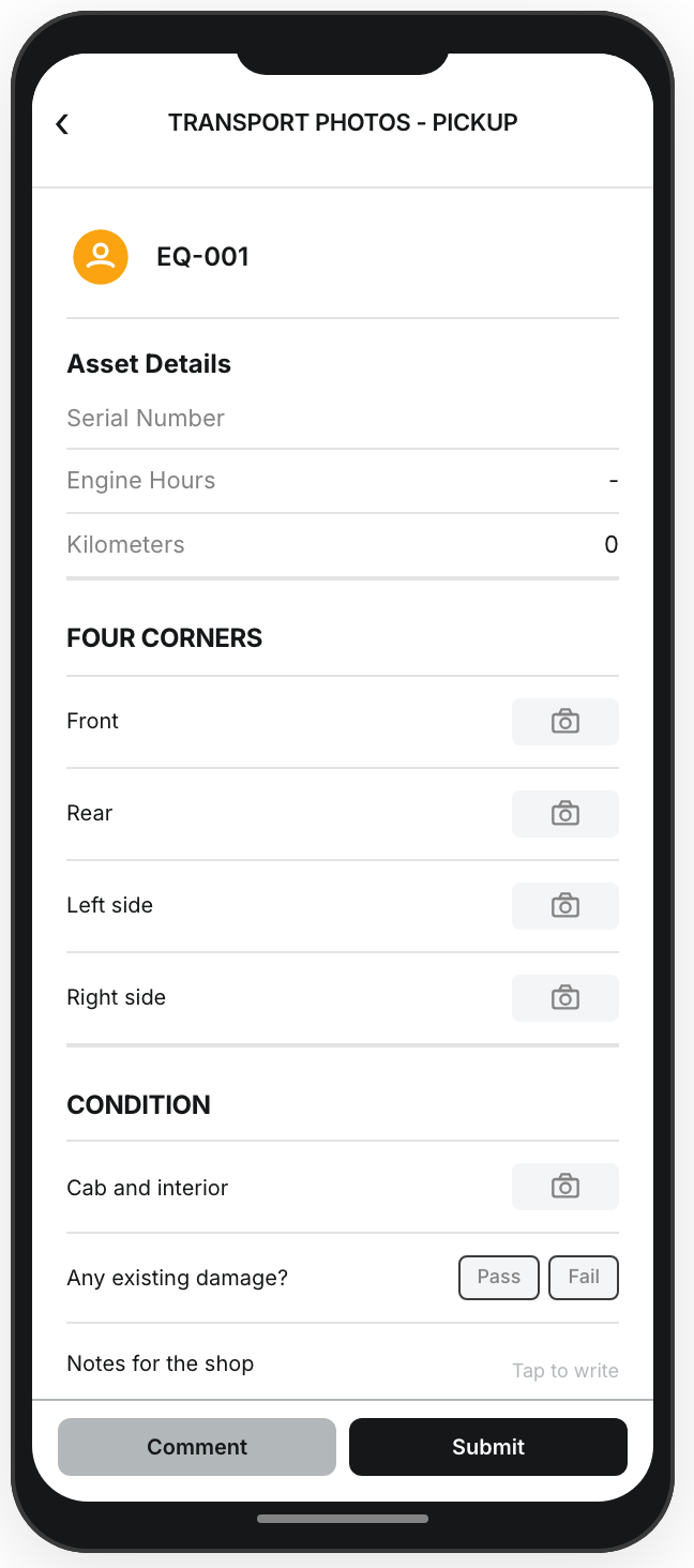 Mobile preview of the Transport Photos Pickup template