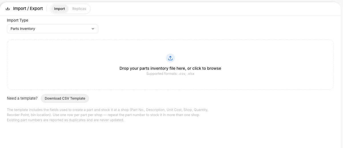 Import Parts Inventory from a File