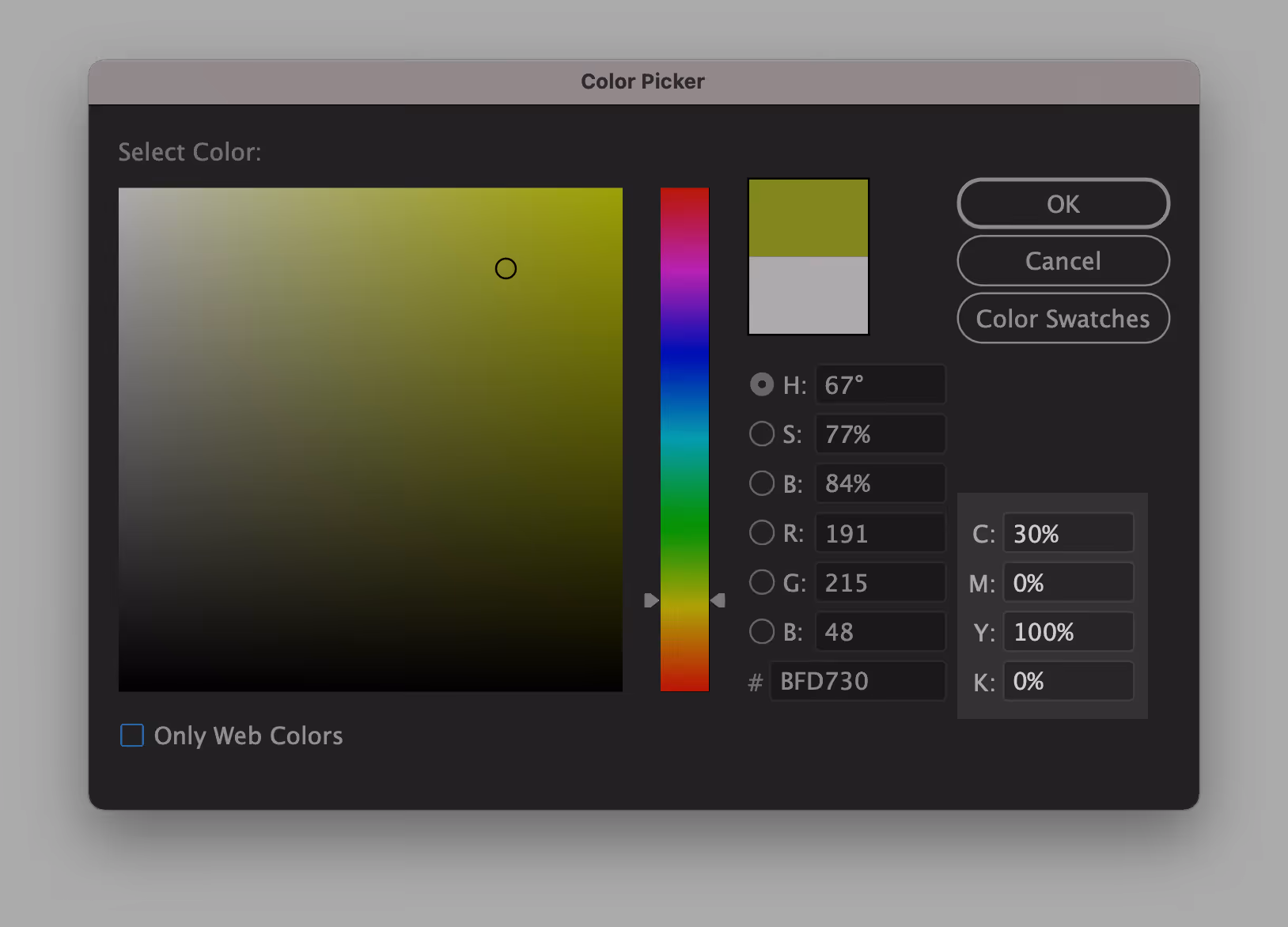 Illustrator color formula window