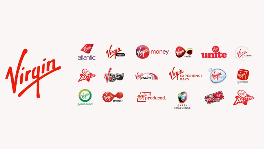 The Virgin logo and its application across all sub brands.