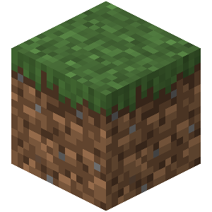 Minecraft grass block with green grassy top and dirt sides in pixel art style.