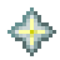 Pixelated beige totem figure with green eyes and outstretched arms on a brown background.