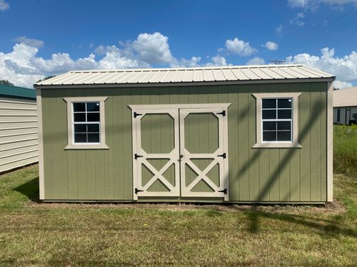 A 12x24 lofted cabin with a porch.