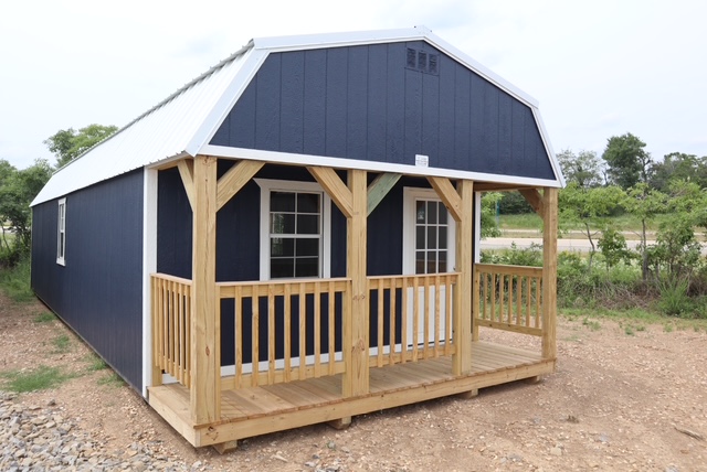 A 12x24 lofted cabin with a porch.