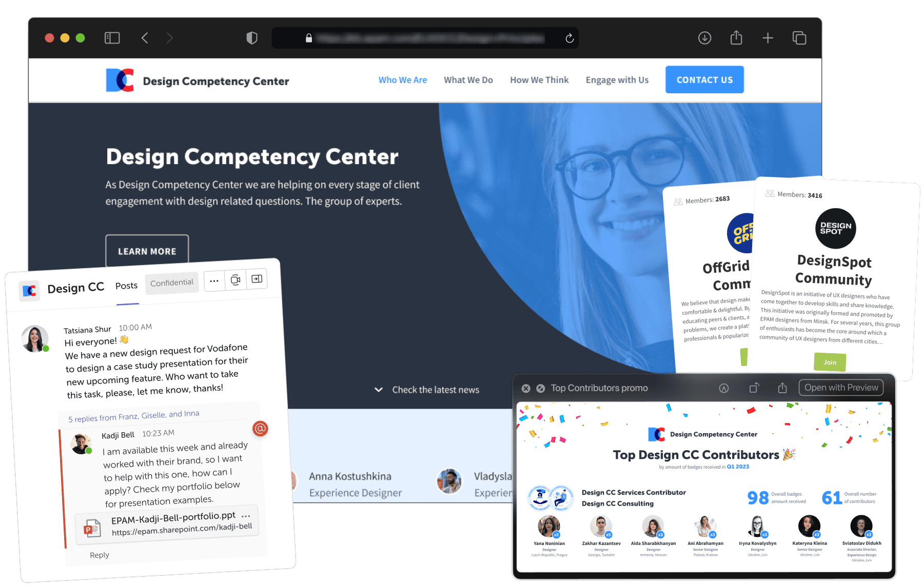 A Design CC website, Microsoft Teams channel, banner and community cards