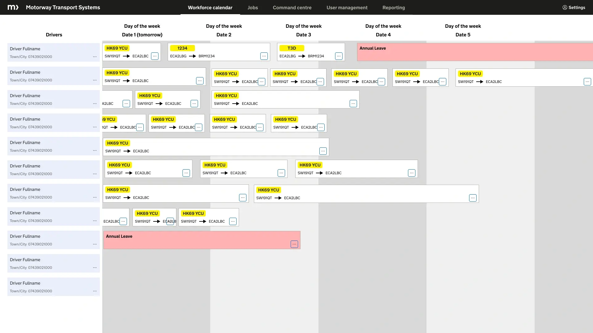 Workforce calendar schedule view mockup