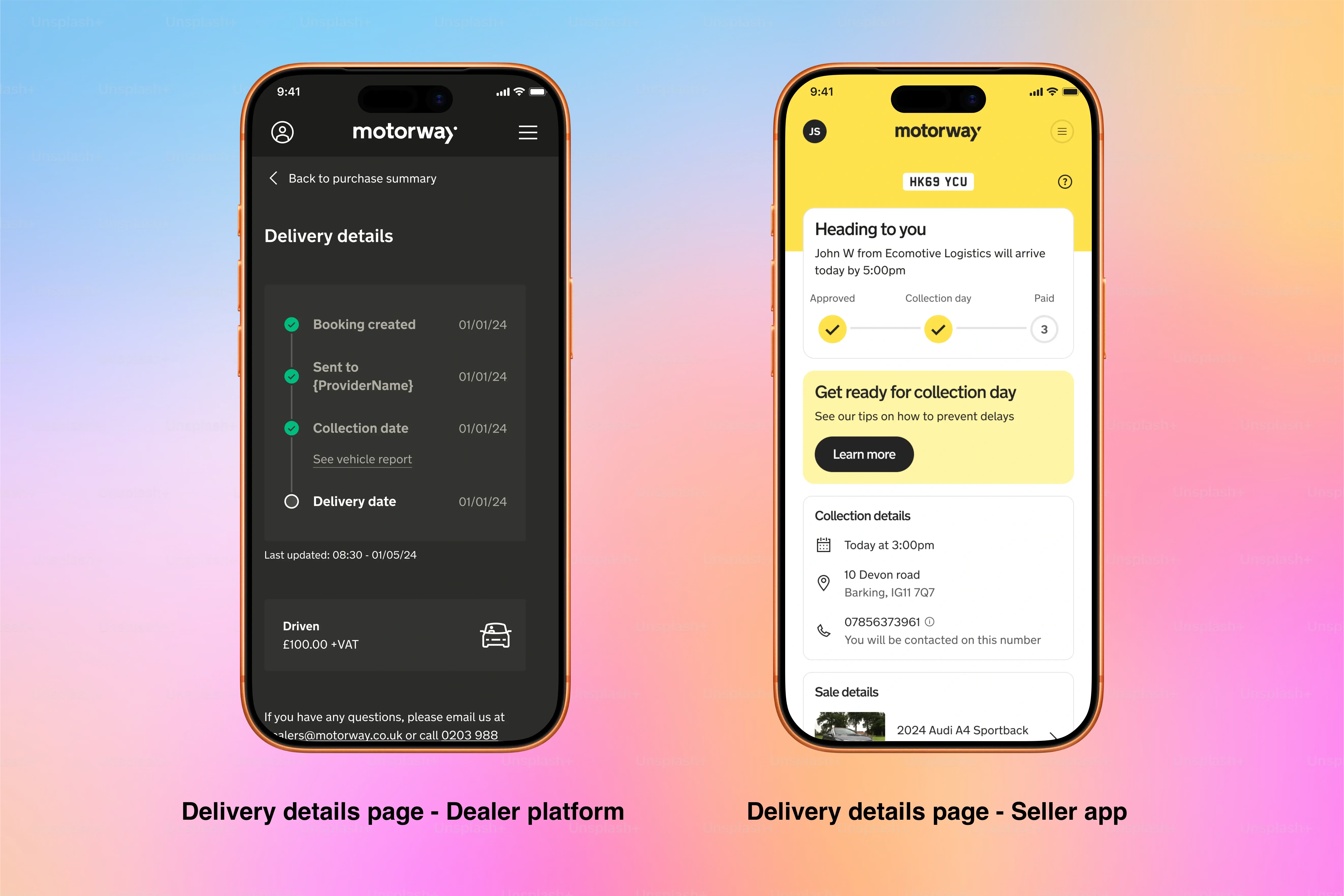Delivery details view shown to seller and dealer