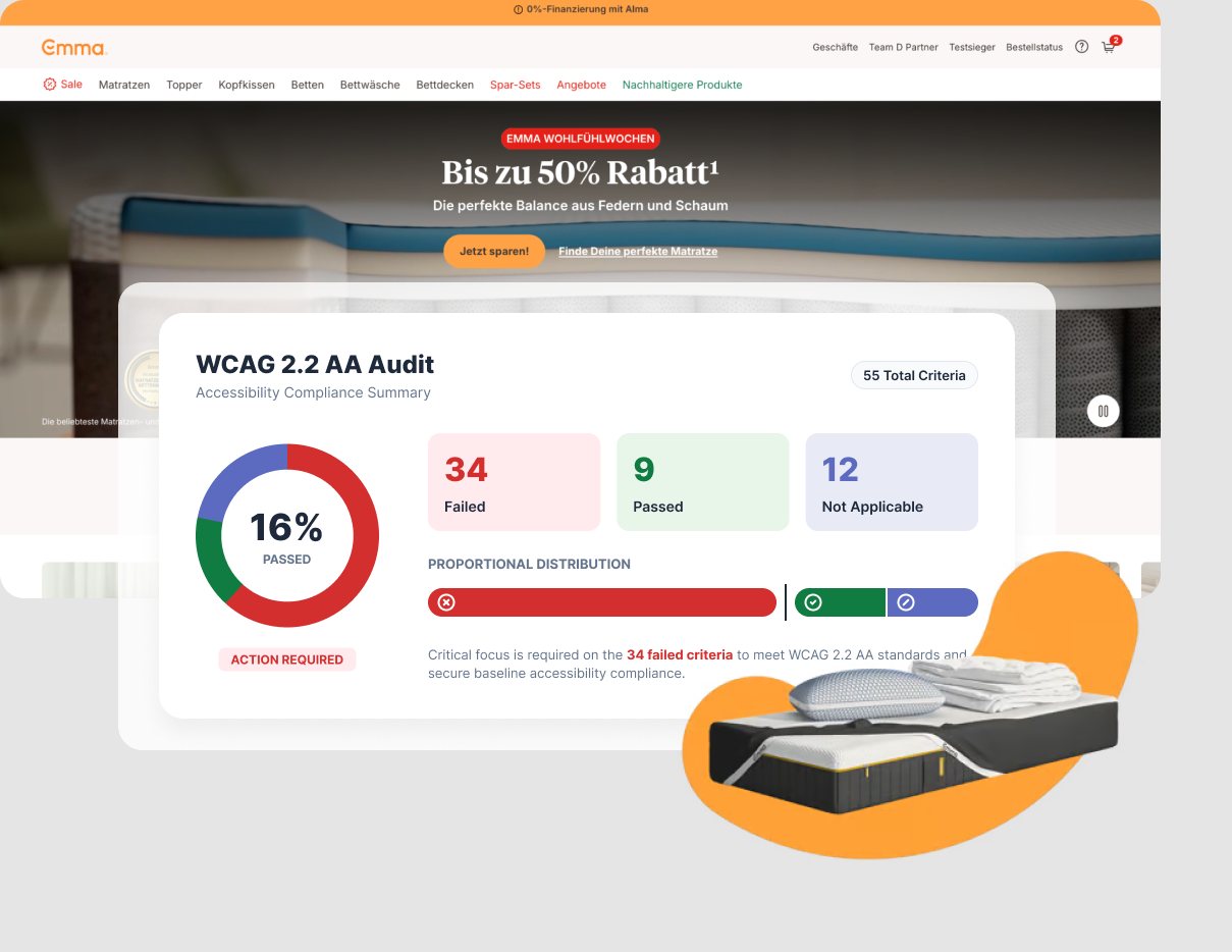 Barrierefreier Webshop von Emma – The Sleep Company nach Accessibility Audit durch TEAM23