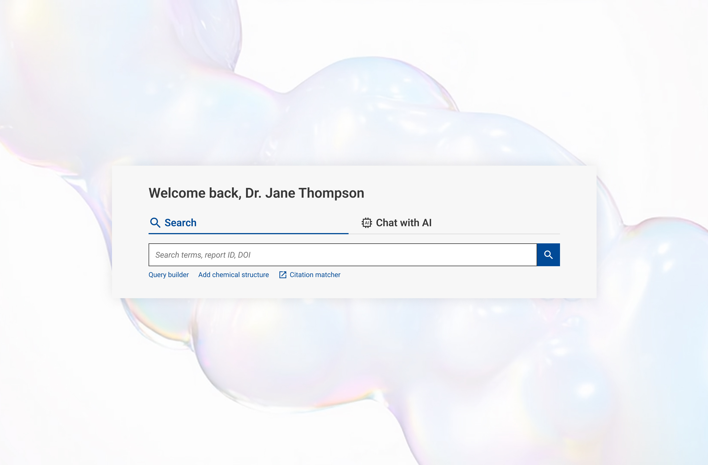UI Oberfläche eines Suchfeldes für die Durchsuchung von über 400 Mio. Dokumente