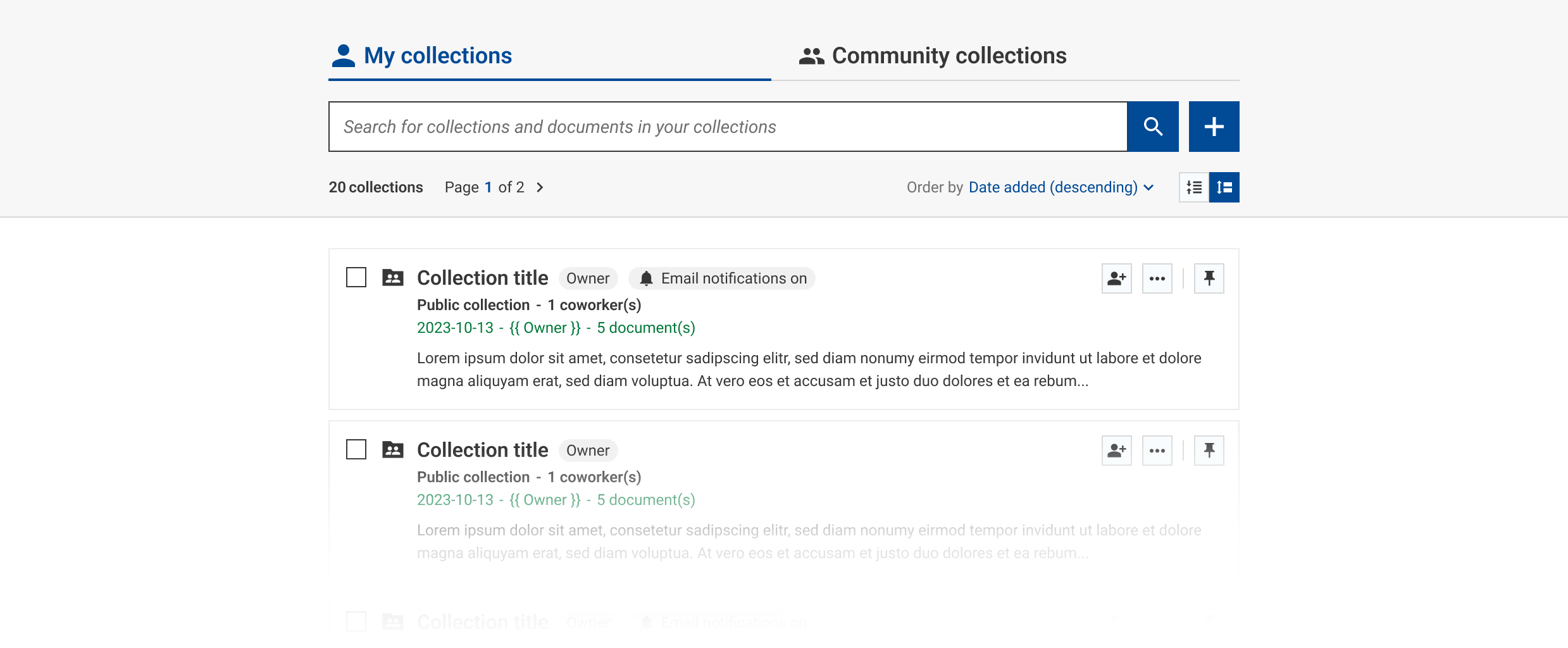 Darstellung der Funktion meine Collections und Communiti-Collections zu erstellen und zu durchsuchen