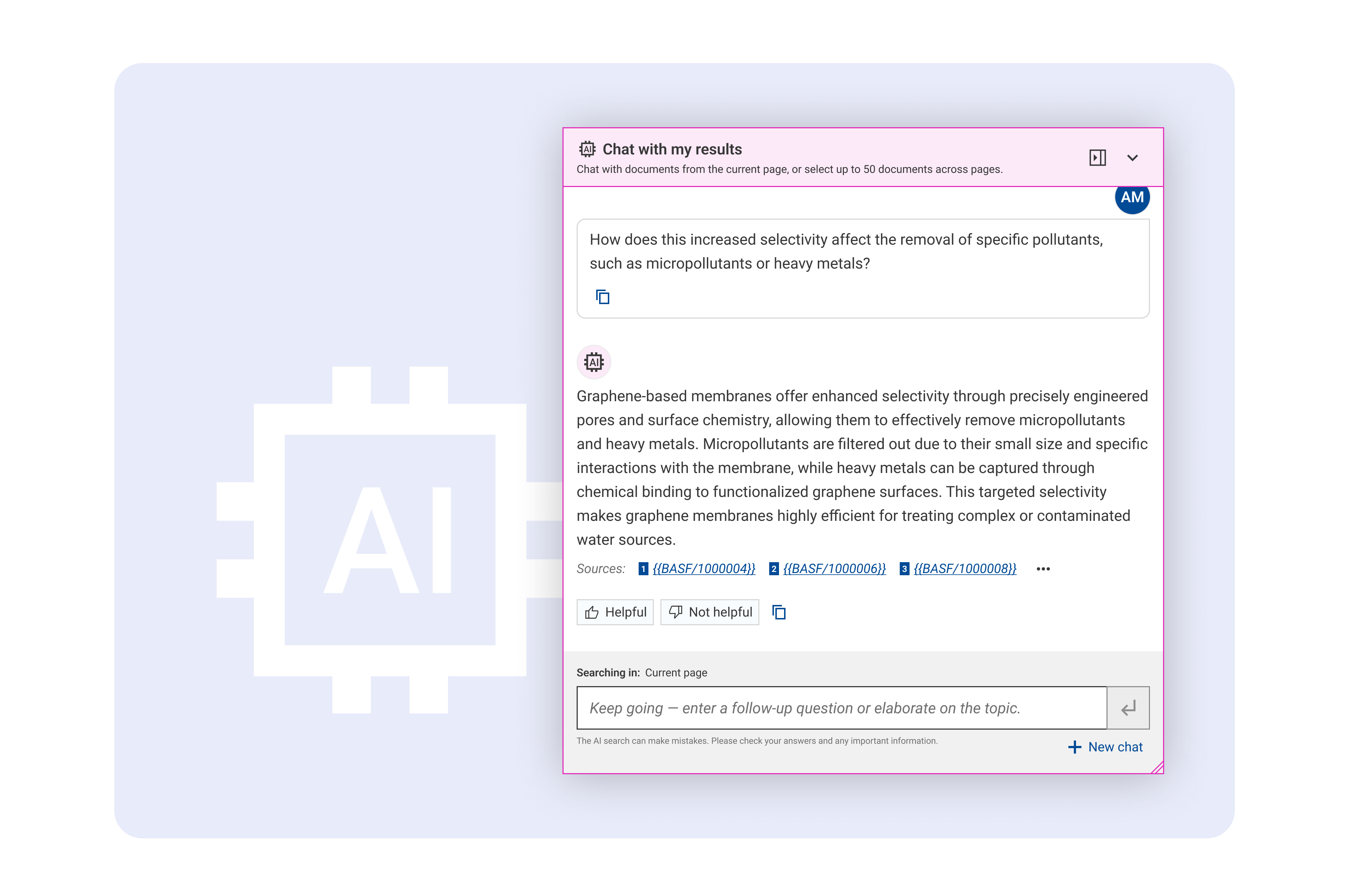 Chat Funktion des KI-Tools zur Suche von Forschungsergebnissen
