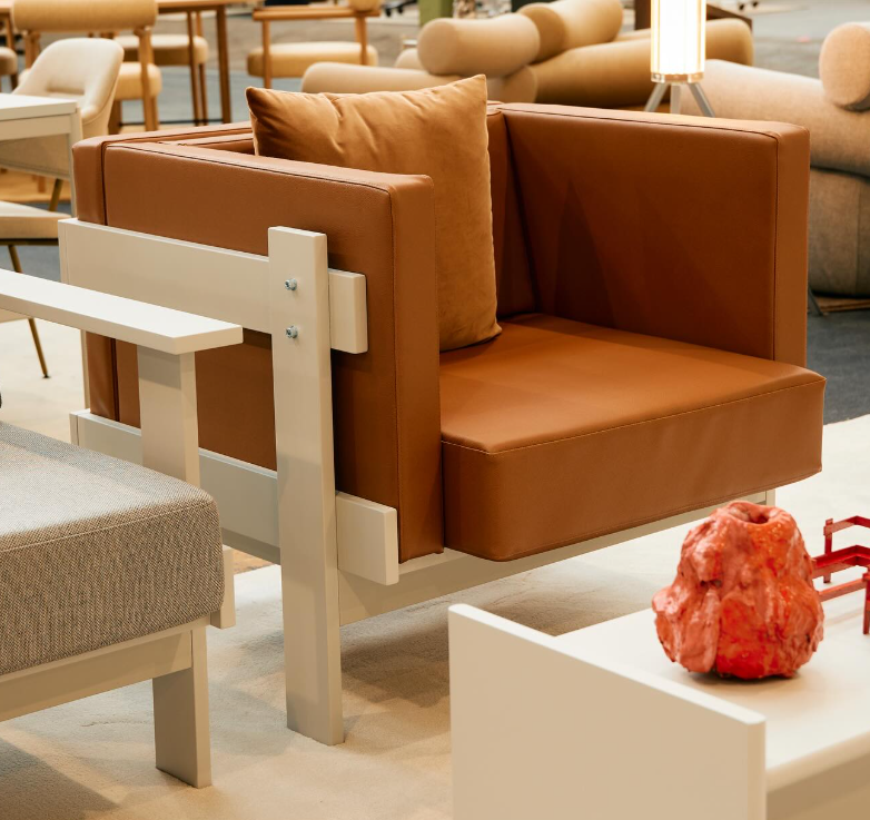 Modern chair upholstered with Leap leather alternative for furniture