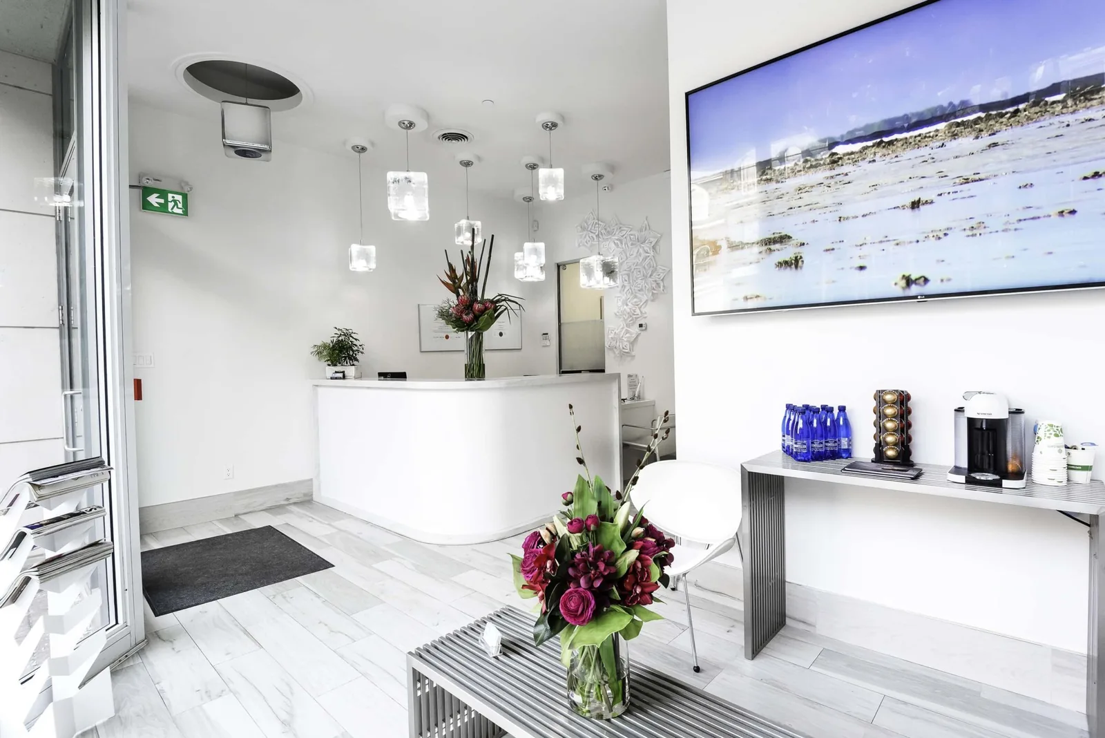 Modern dental office reception area with waiting lounge