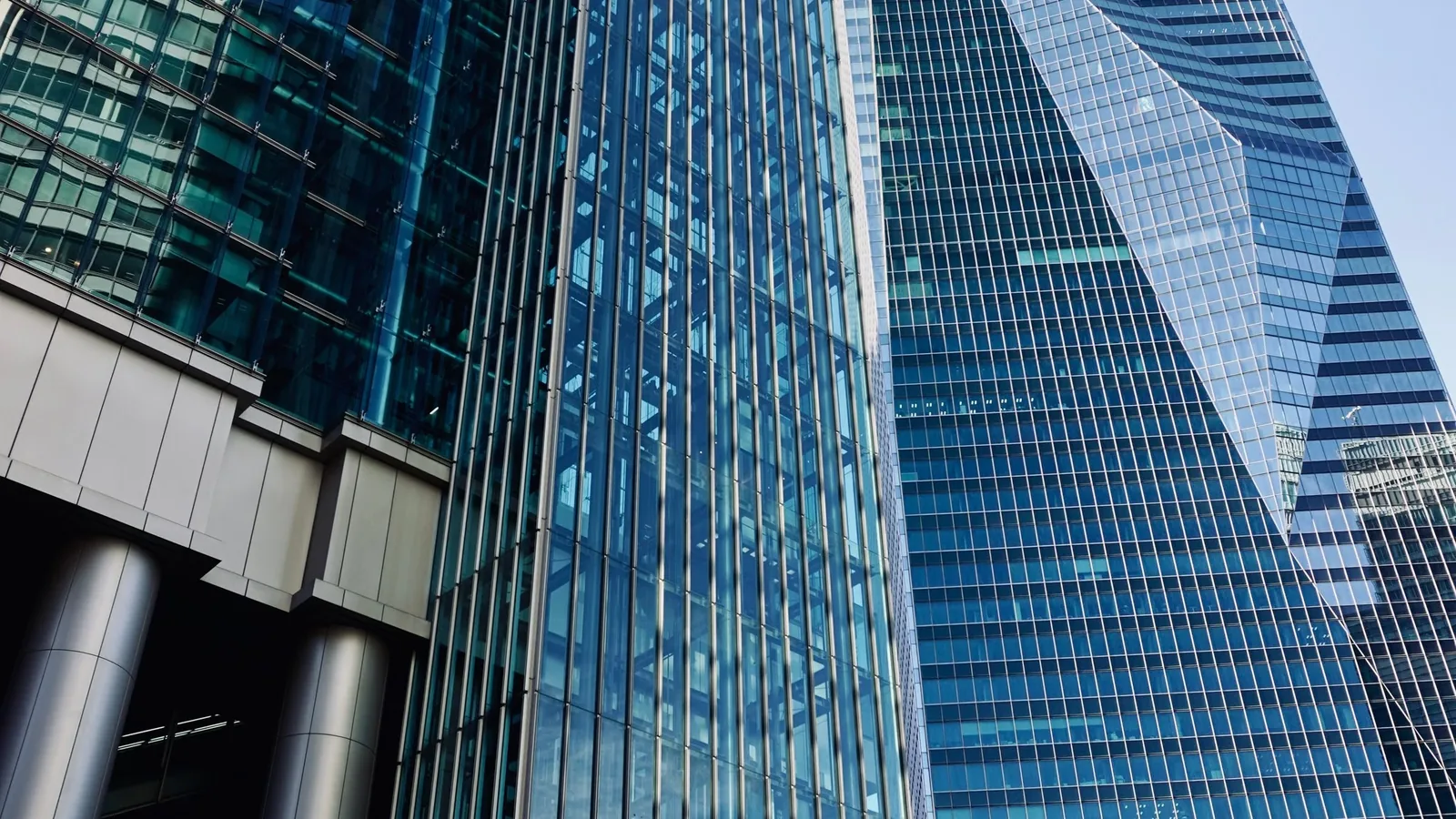 Glass office towers in a downtown financial district