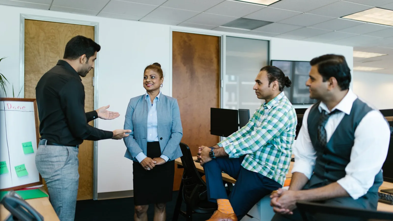 Colleagues collaborating in a modern office