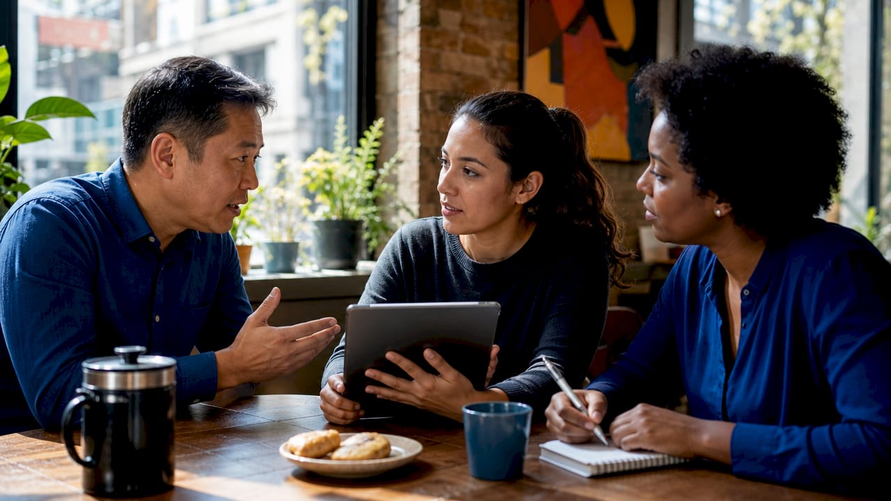 IT support team collaborating in conference room