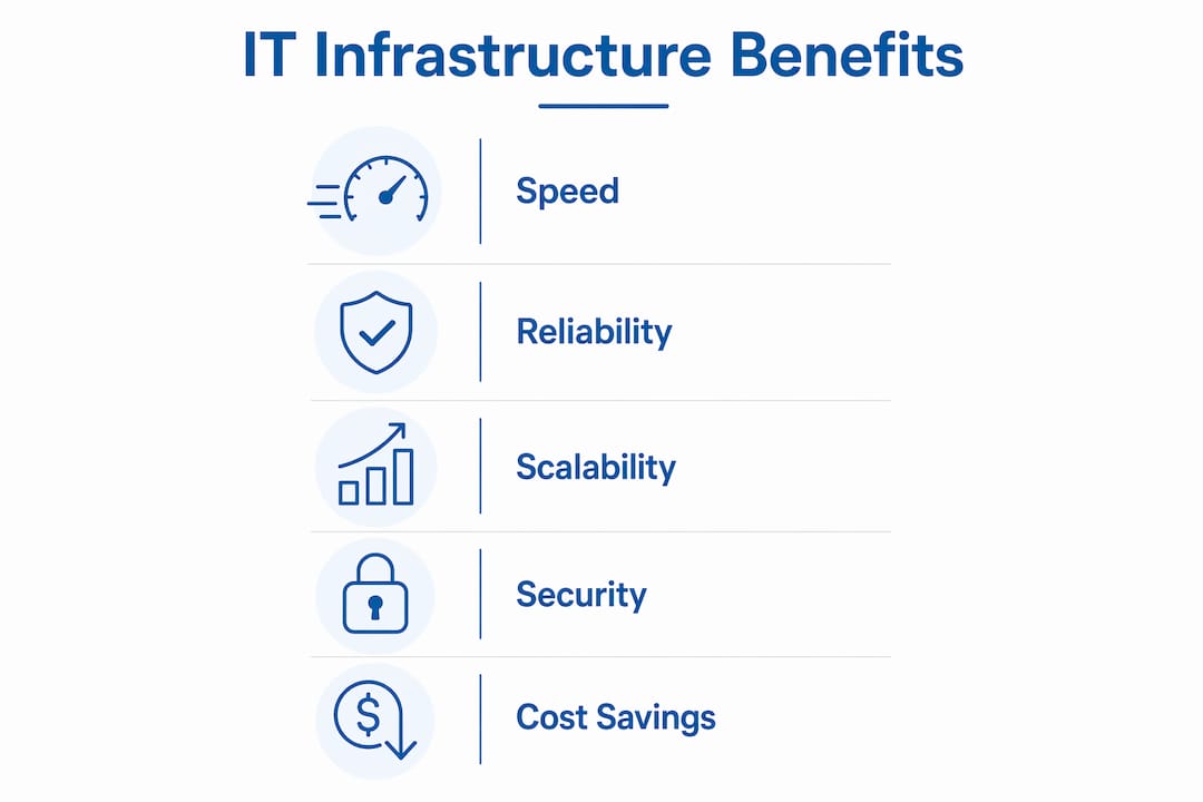 Infographic showing IT infrastructure benefits in vertical flow