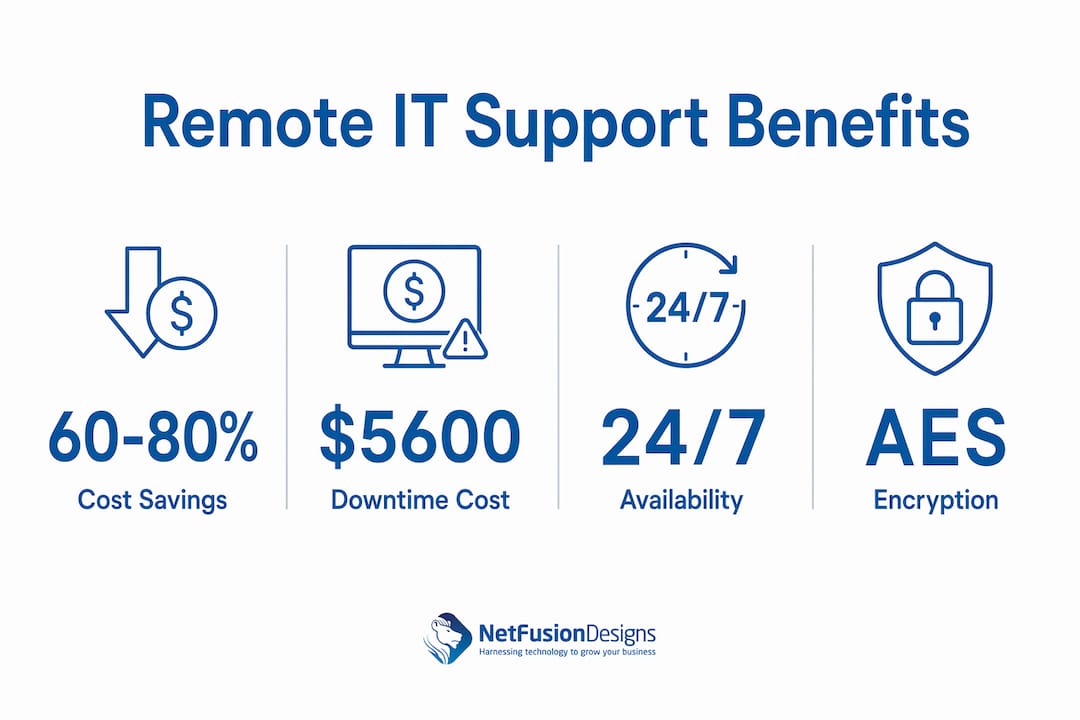 Infographic showing key remote IT support benefits and stats