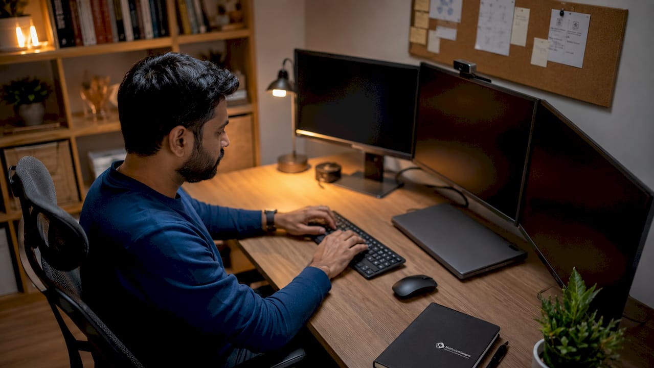 IT technician at workstation handling remote support tasks