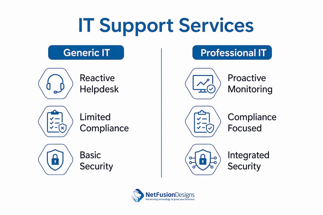 Infographic comparing generic and professional IT support services