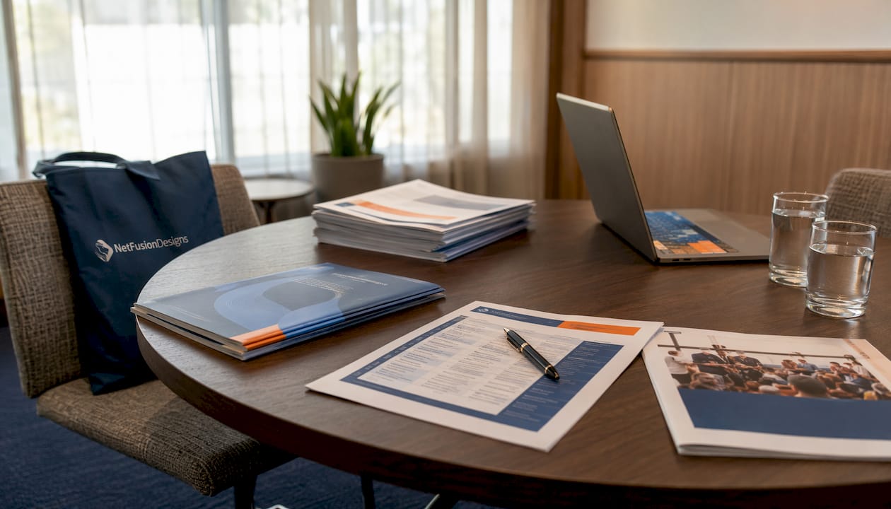Overhead view of nonprofit MSP documents on table
