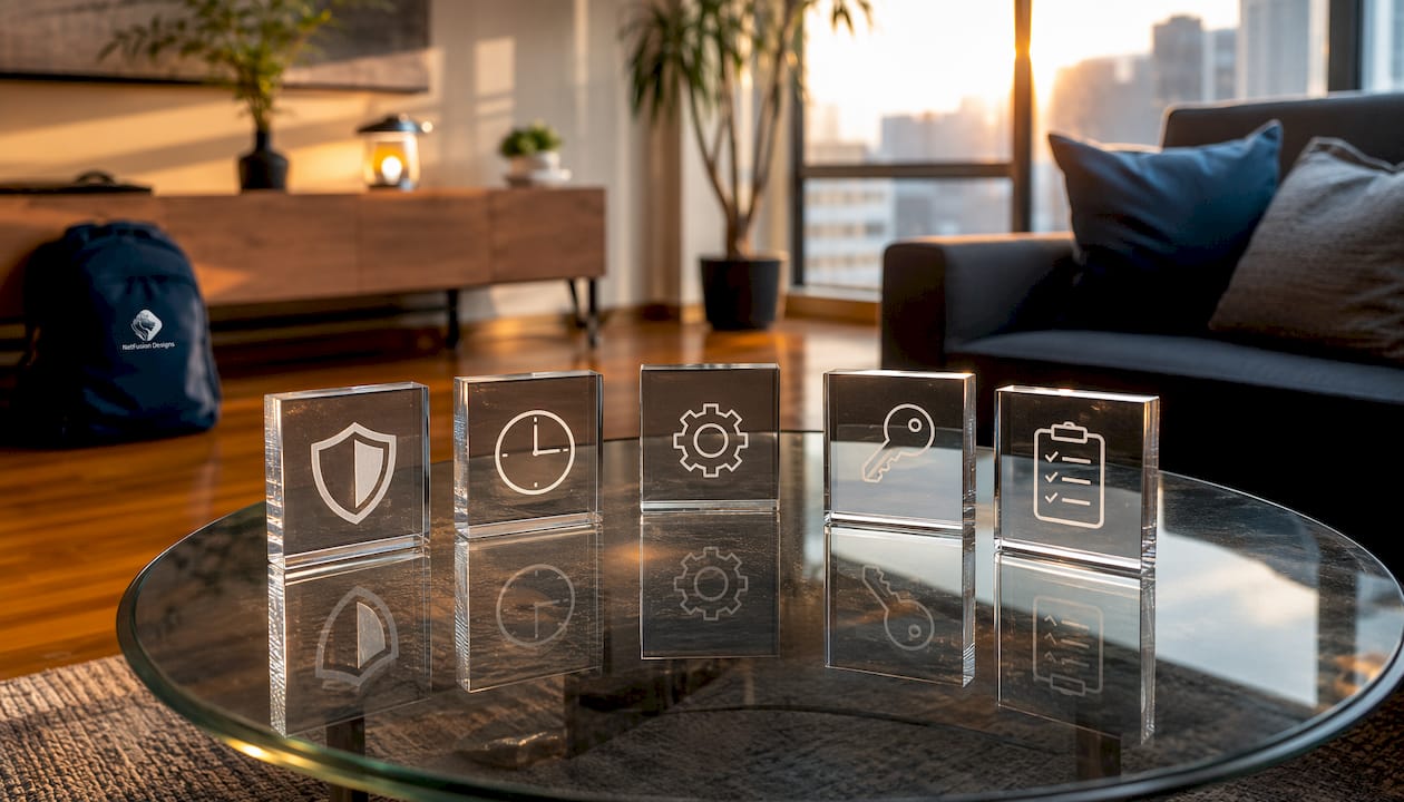 Acrylic blocks representing SOC 2 Trust Service icons