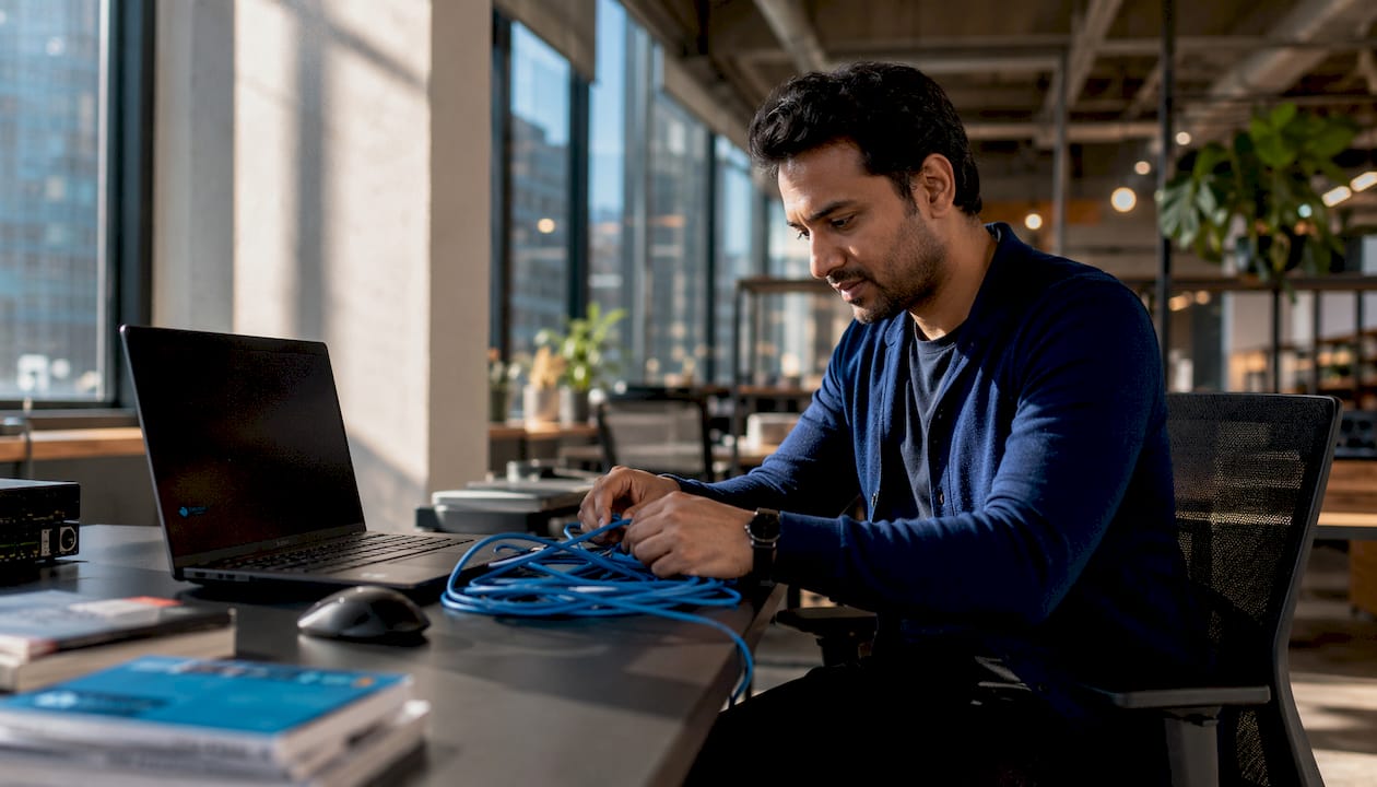 IT specialist managing network equipment