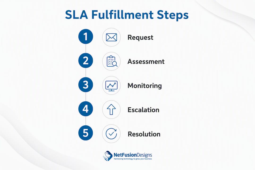 Infographic showing SLA fulfillment steps from request to resolution