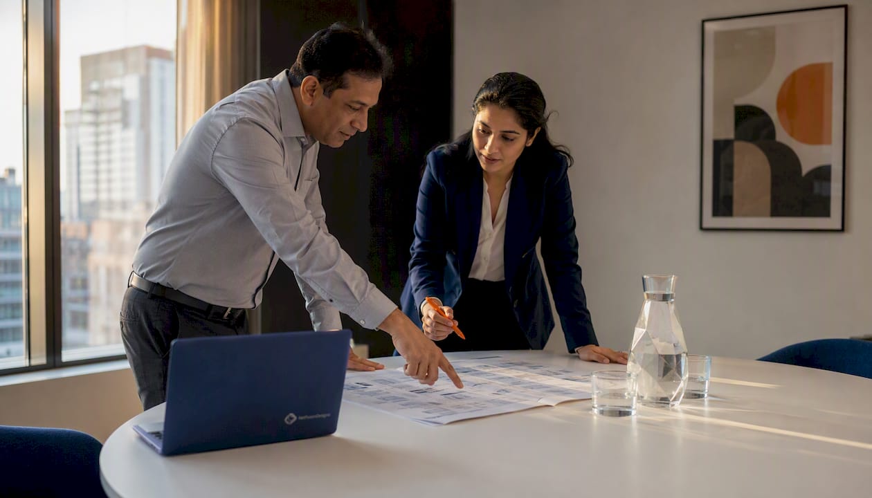 Colleagues reviewing IT provider comparison grid
