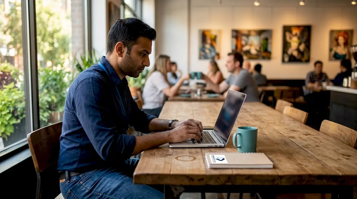 IT specialist working at desk in Toronto office