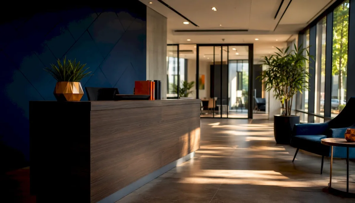 Navy gradient IT service office reception desk