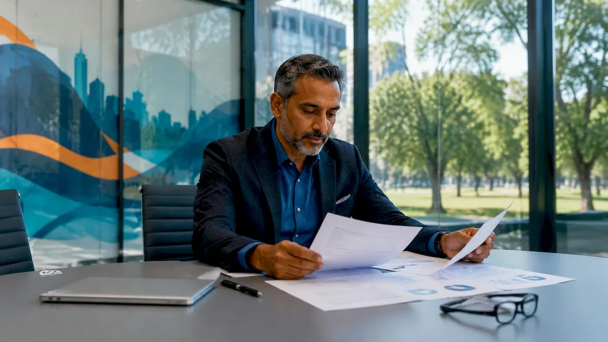 Professional reviewing cloud security documents in office