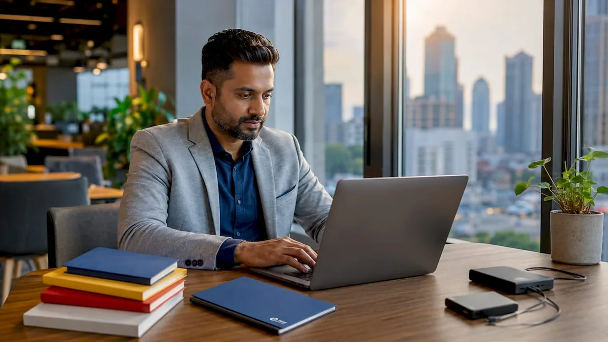 IT specialist working on cloud backup in tech office