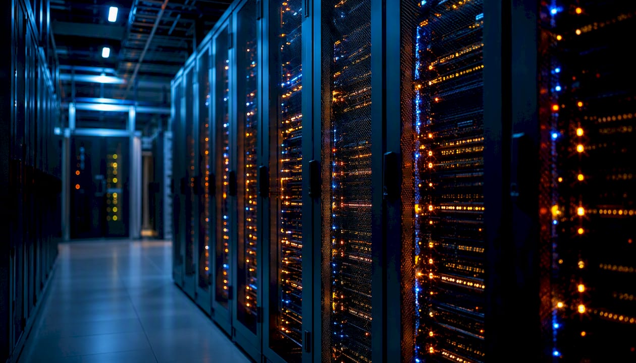 Data storage rack with lit indicators